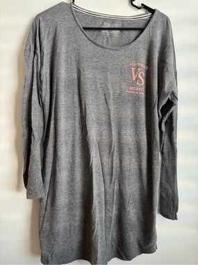 Victoria's Secret Charcoal Gray Long Sleeve Lounge Tee with Pink VS Logo